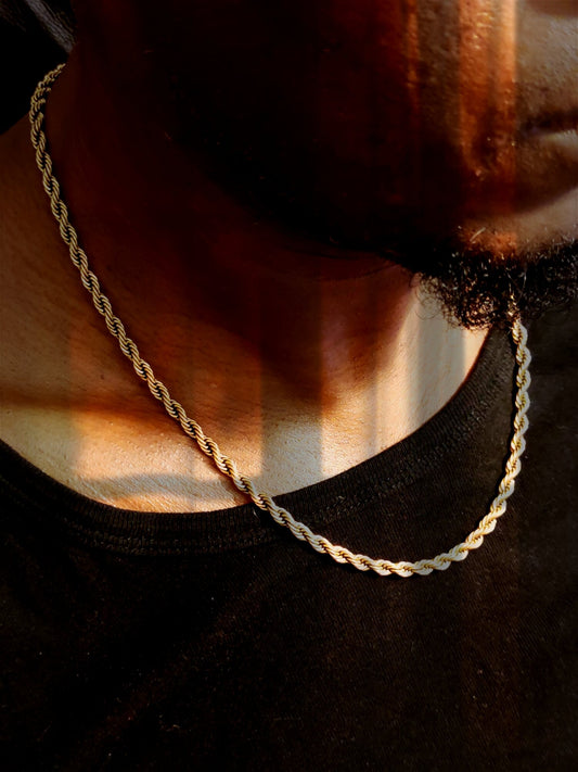 Chaîne acier inoxydable plaqué or - largeur 5 mm afro créole torsadée hommes