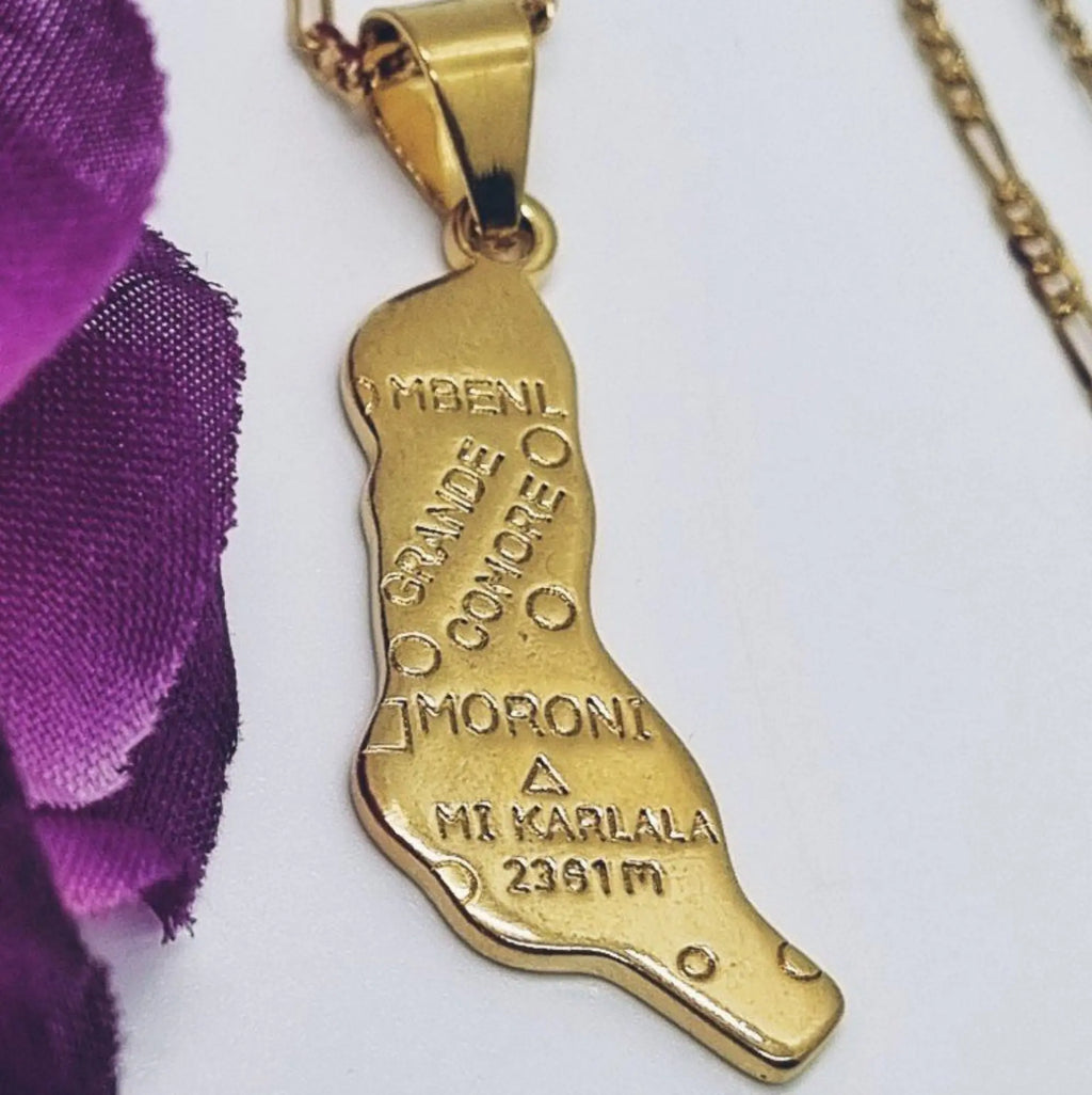 chaine_pendentif_carte_grande_comore_moroni_couleur_or - Afro Locks Shop