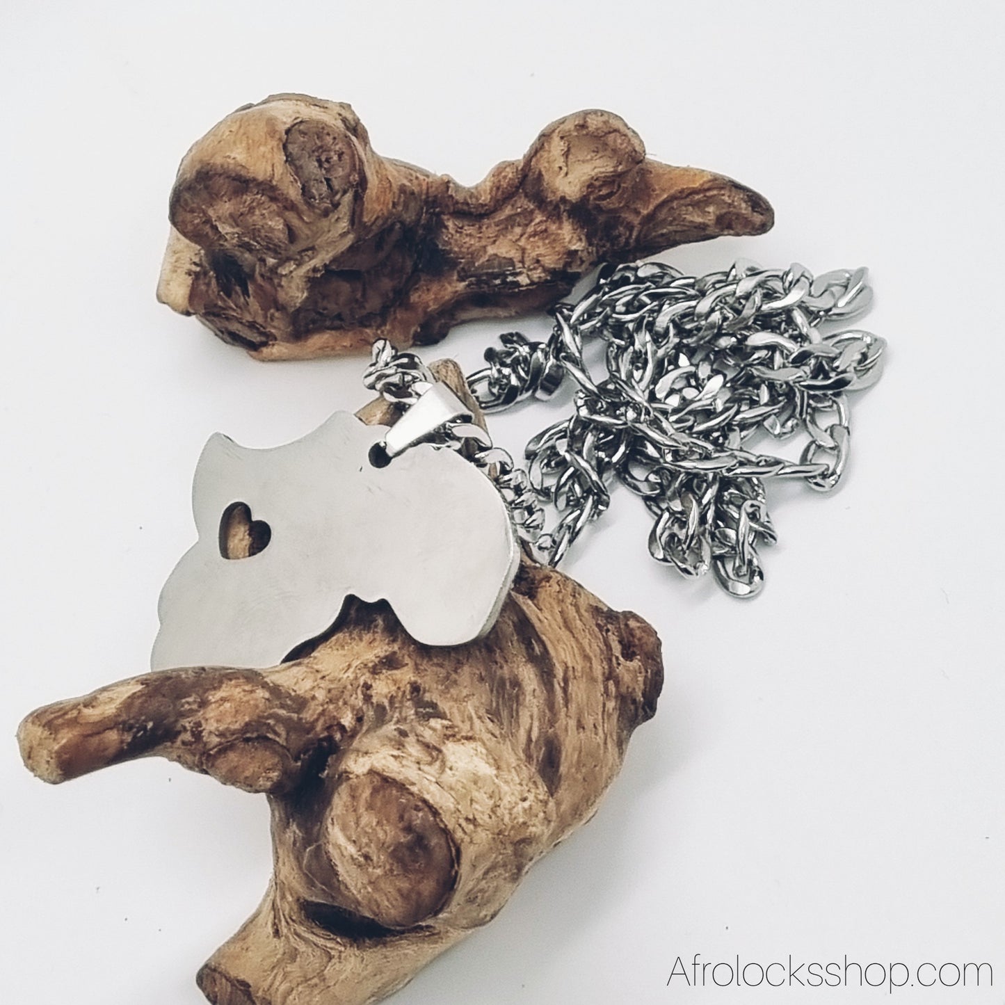 chaine acier inoxydable argent pendentif afrique