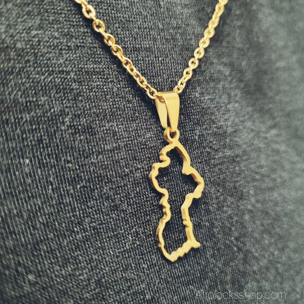 collier-carte-guyana-acier-inoxydable - Afro Locks Shop