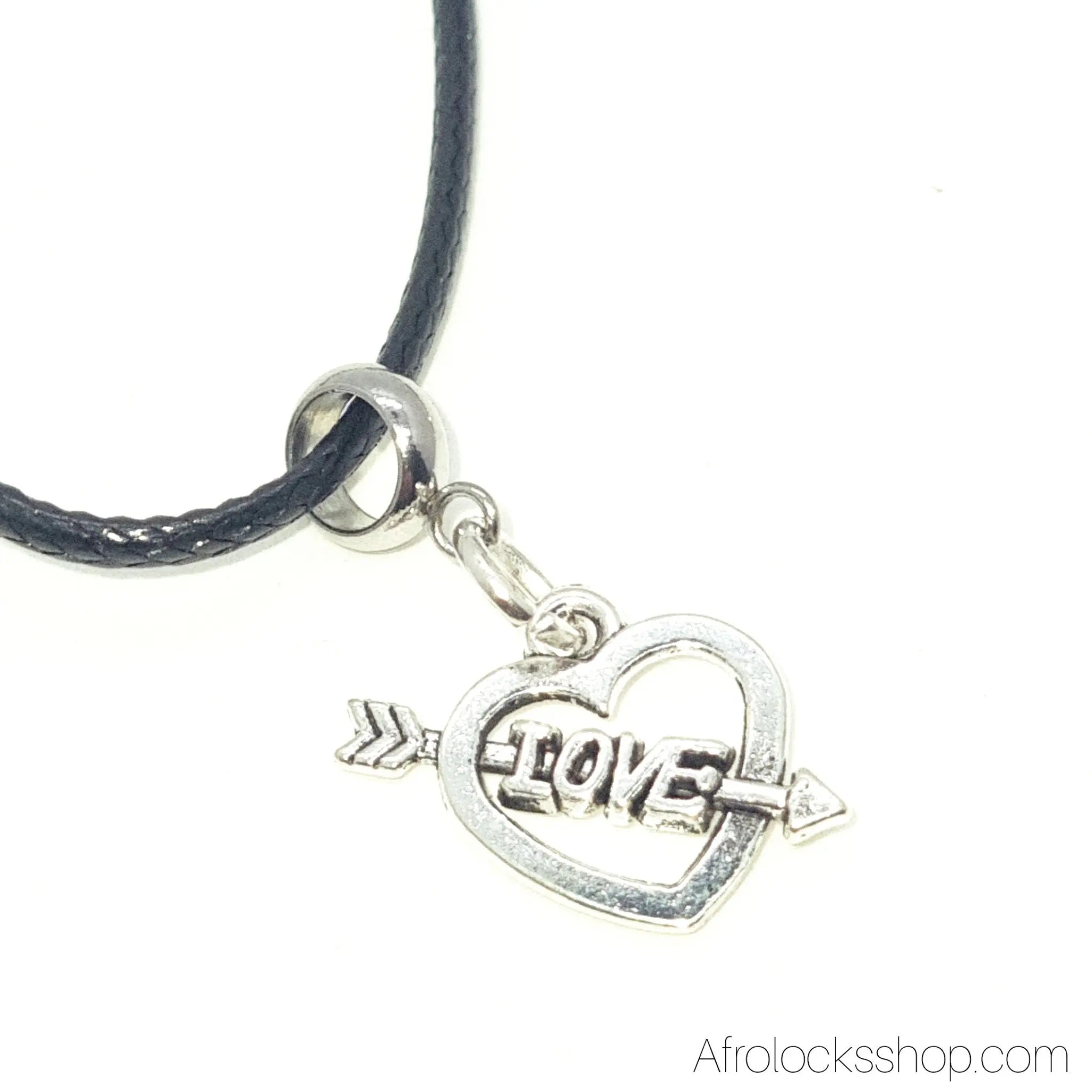 collier-cuir-noir-pendentif-coeur-love - Afro Locks Shop