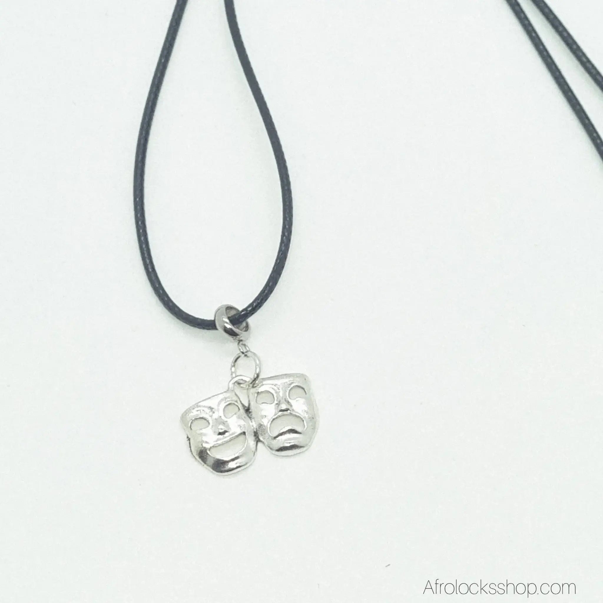collier-cuir-noir-pendentif-content-triste - Afro Locks Shop