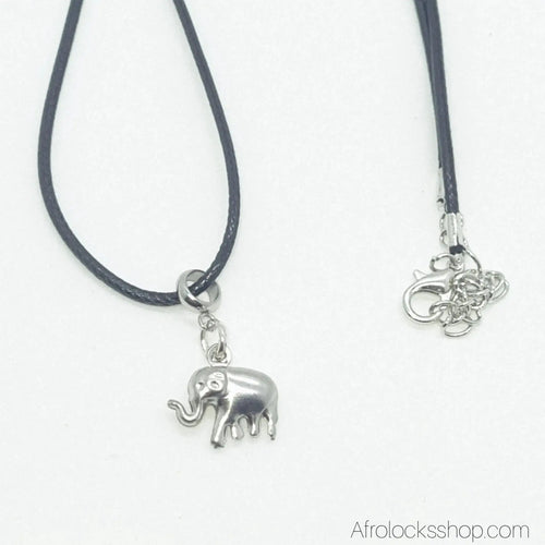 collier-cuir-noir-pendentif-elephant - Afro Locks Shop