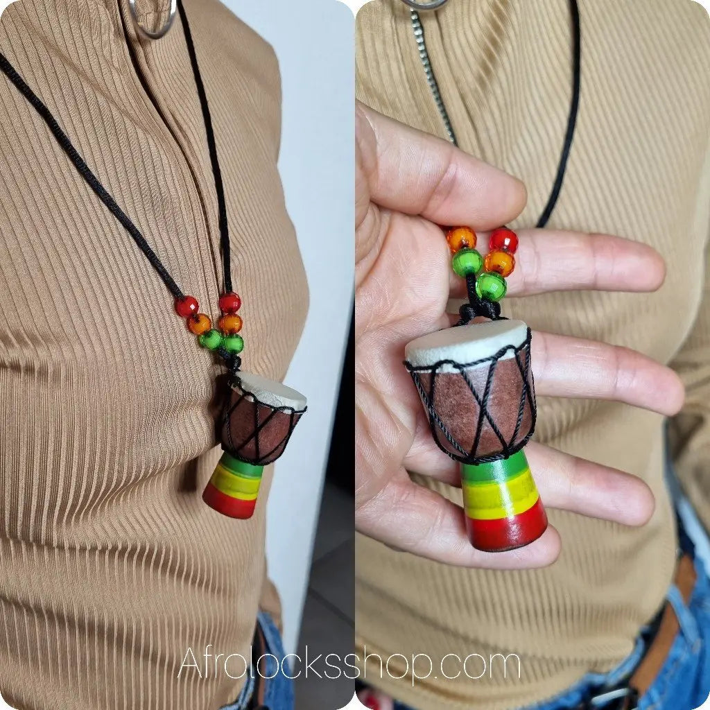 collier-djembe-bois-rasta - Afro Locks Shop