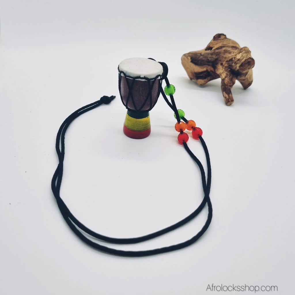 collier-pendentif-tambour-bois - Afro Locks Shop