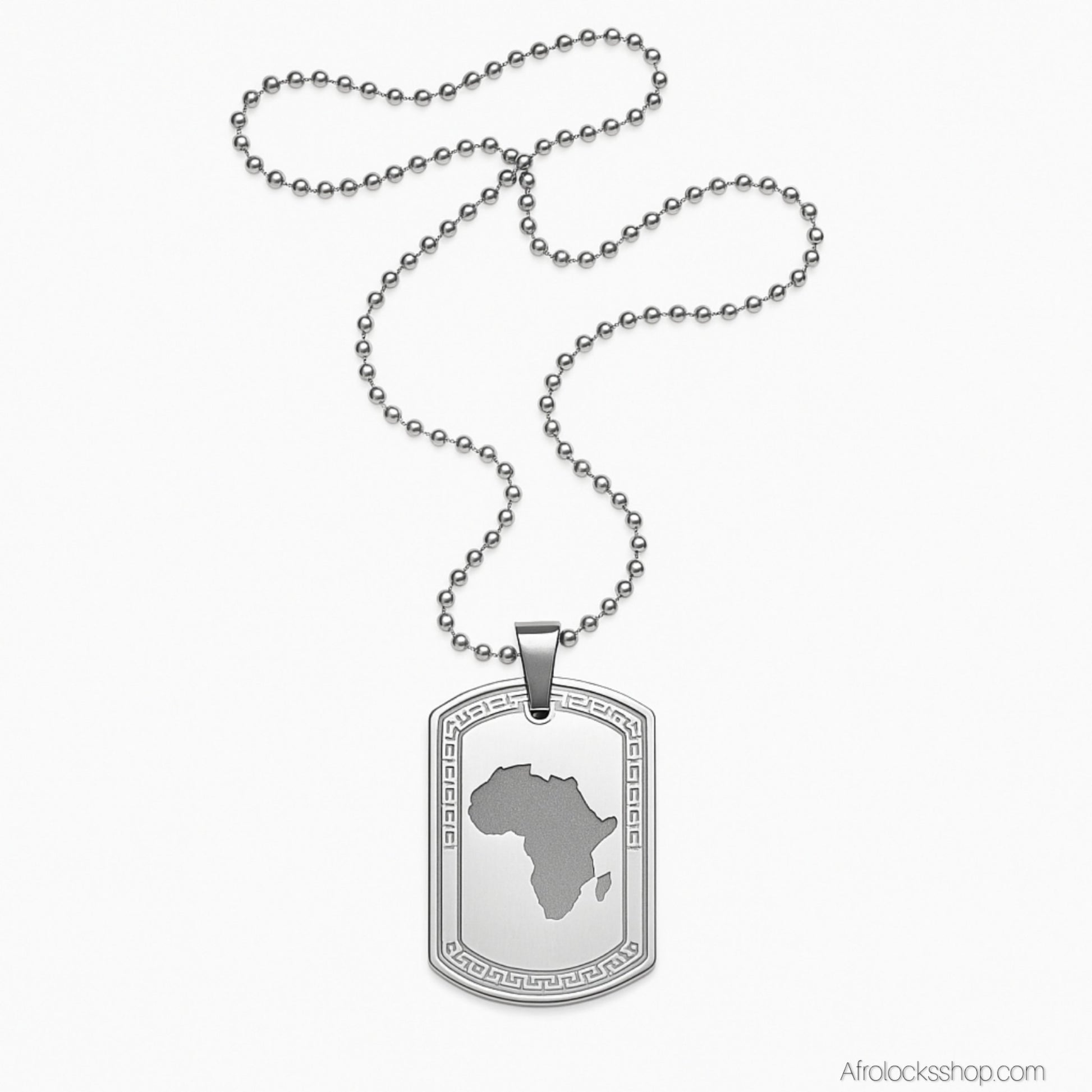 chaine a billes avec pendentif motif afrique argente