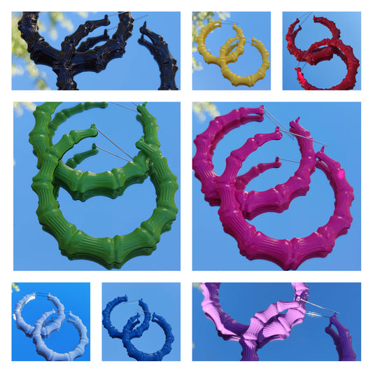 Grandes boucles d'oreilles bamboo flurorescentes cerceaux créoles bambou larges hip hop punk années 90 style-SQ4990510