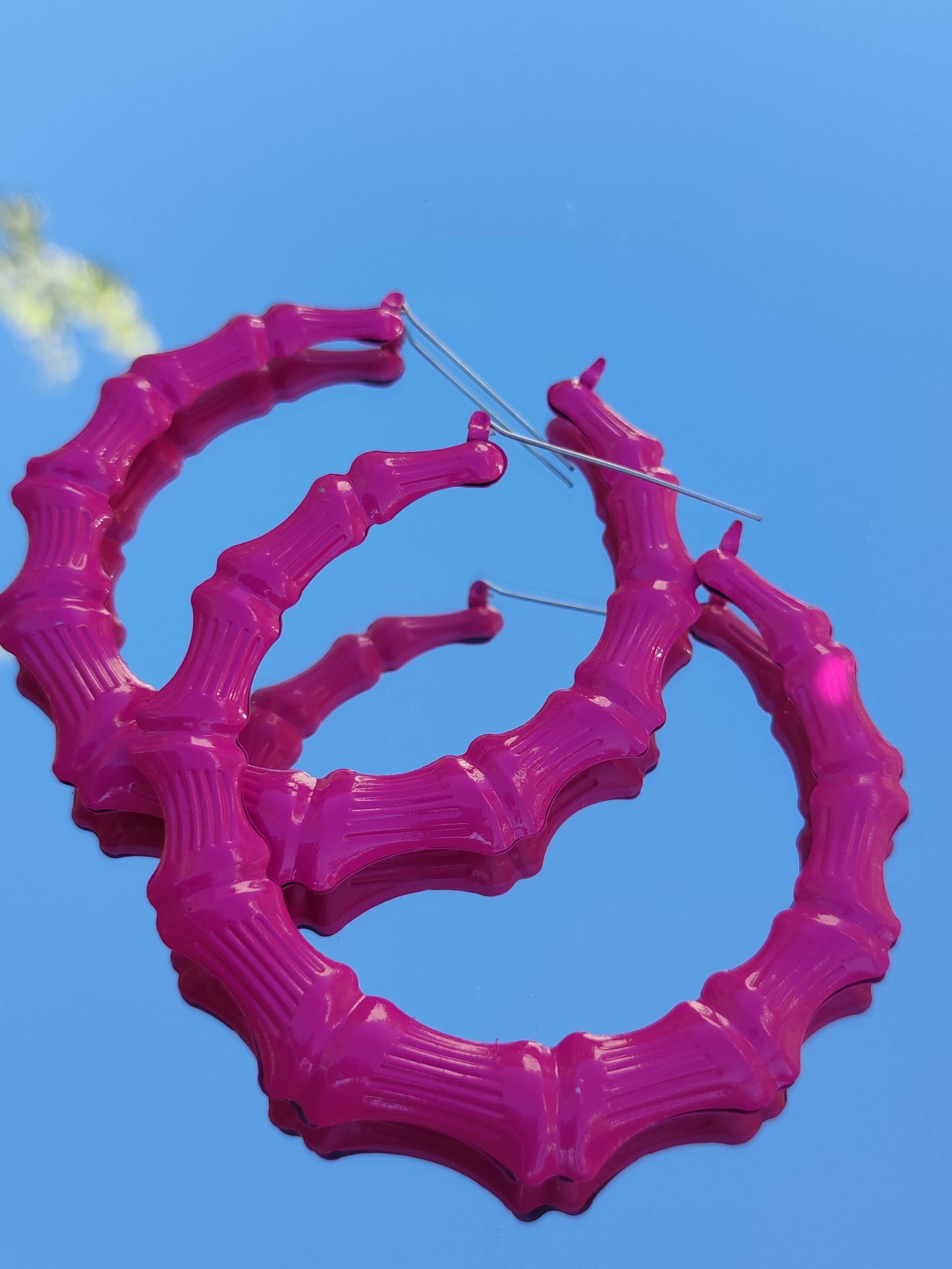 Grandes boucles d'oreilles bamboo flurorescentes cerceaux créoles bambou larges hip hop punk années 90 style-SQ4990510