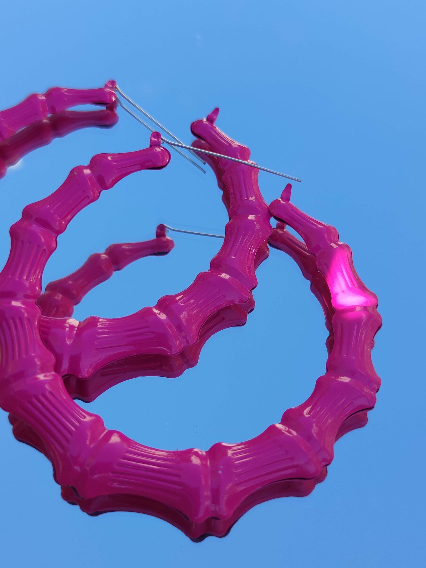 Grandes boucles d'oreilles bamboo flurorescentes cerceaux créoles bambou larges hip hop punk années 90 style-SQ4990510