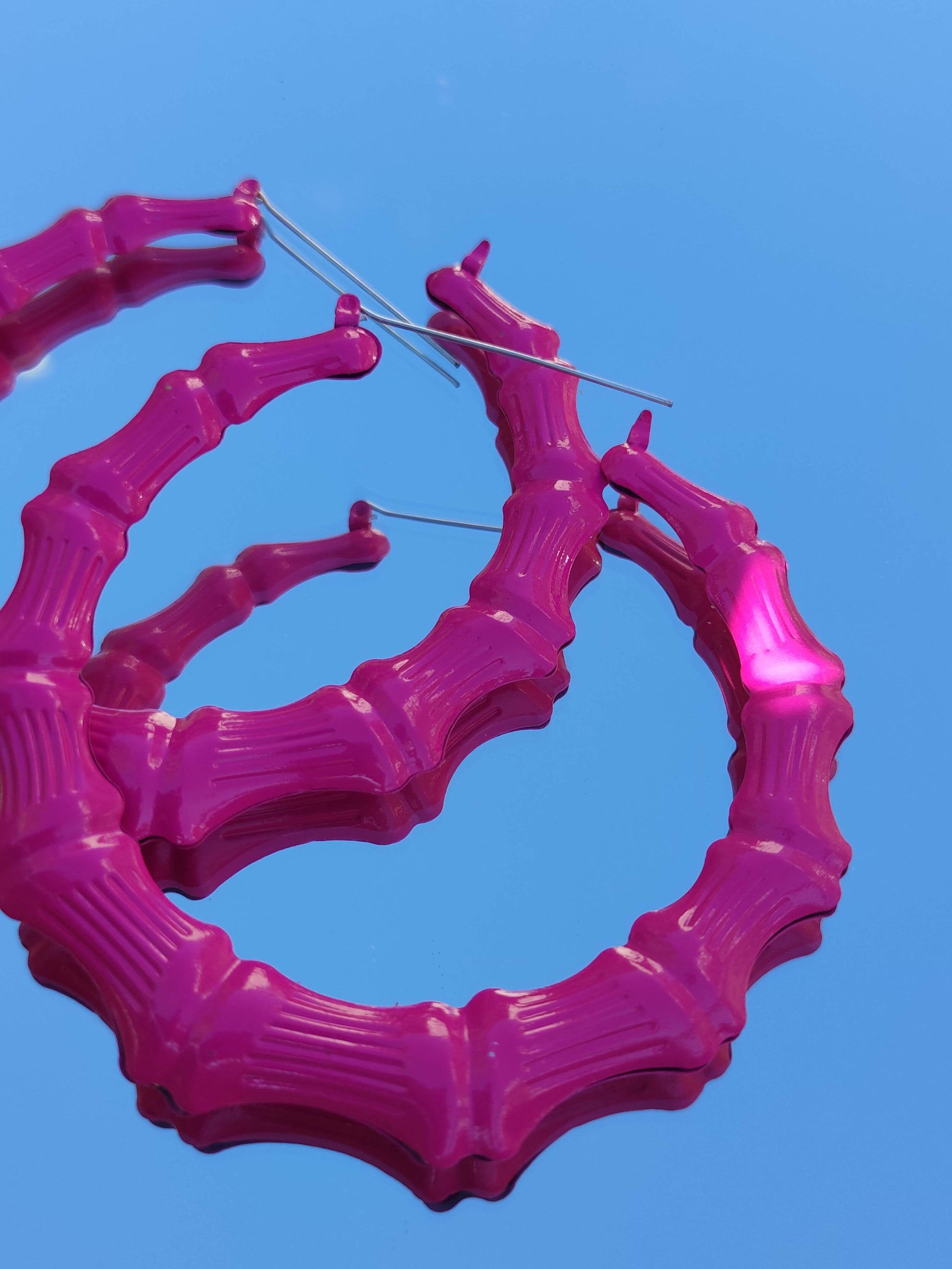 Grandes boucles d'oreilles bamboo flurorescentes cerceaux créoles bambou larges hip hop punk années 90 style-SQ4990510