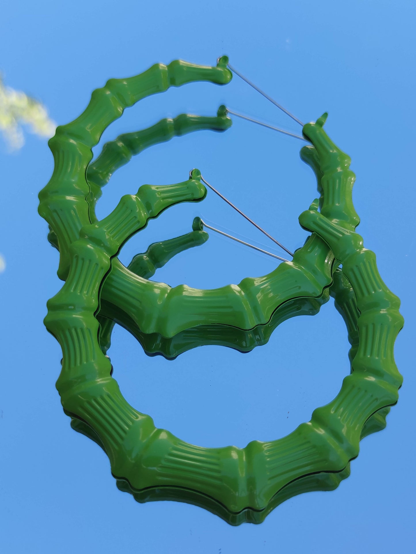 Grandes boucles d'oreilles bamboo flurorescentes cerceaux créoles bambou larges hip hop punk années 90 style-SQ4990510