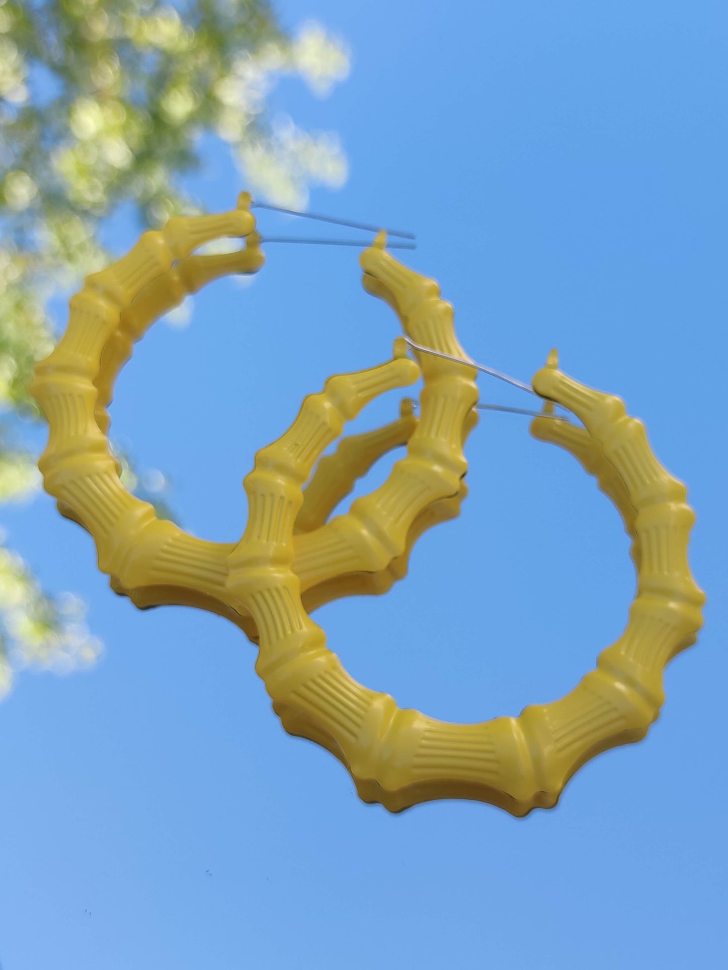 Grandes boucles d'oreilles bamboo flurorescentes cerceaux créoles bambou larges hip hop punk années 90 style-SQ4990510