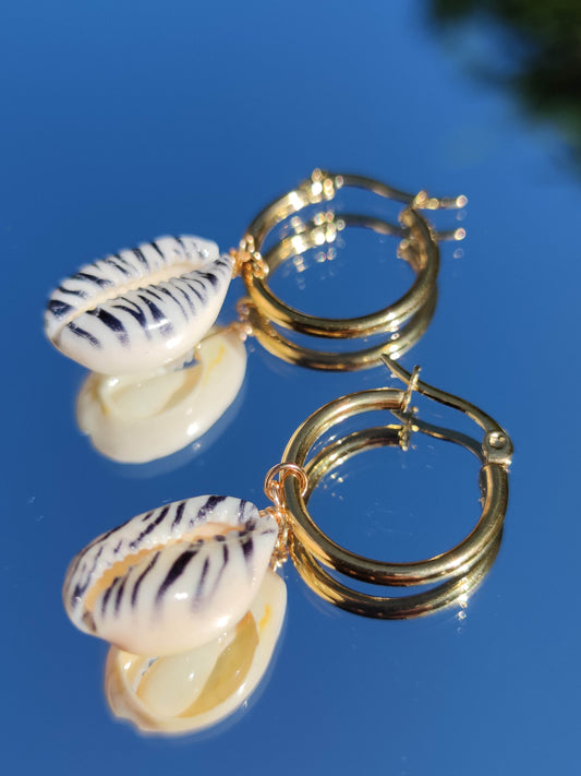 Boucles d'oreilles cauris zèbre - tropicales boho ethniques romantiques style africain