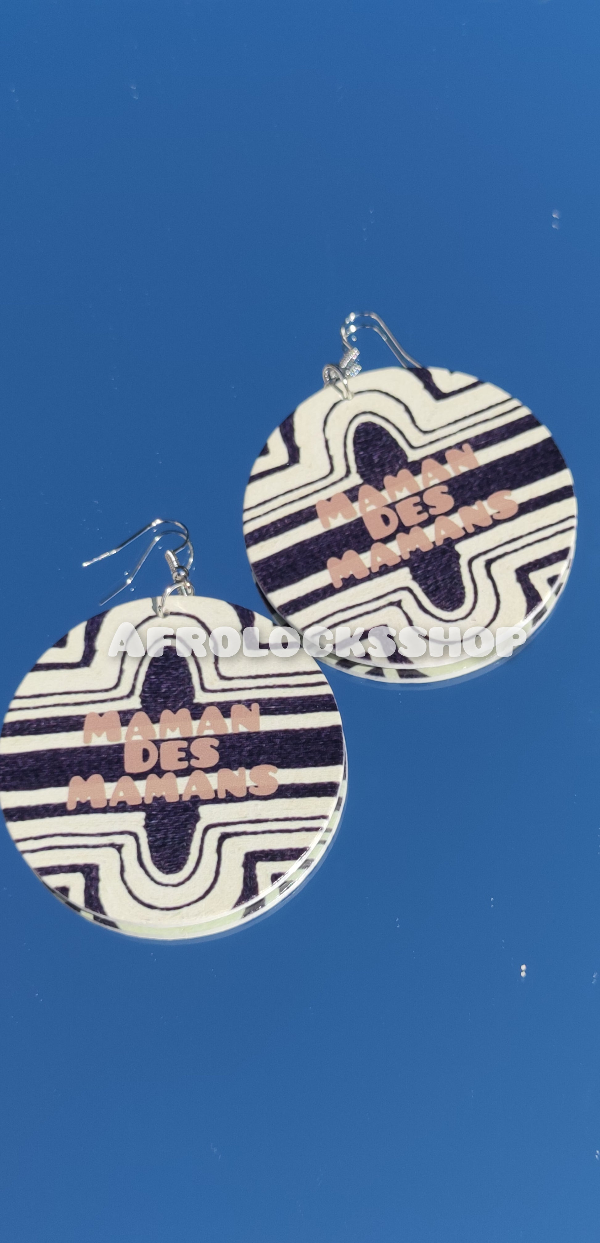 Boucles d'oreilles maman des mamans - imprimé afro wax blanc et noir