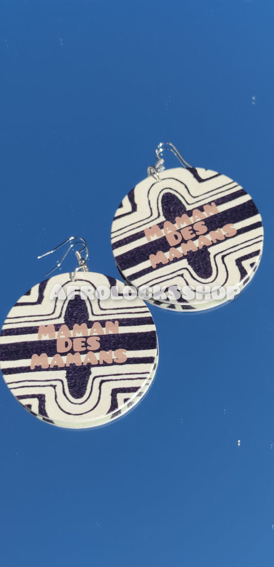 Boucles d'oreilles maman des mamans - imprimé afro wax blanc et noir