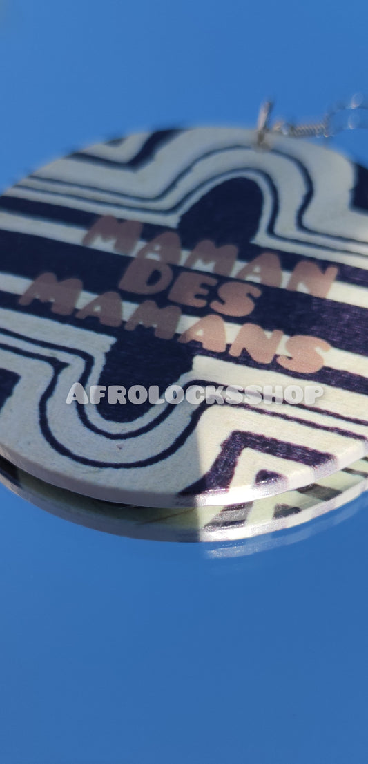 Boucles d'oreilles maman des mamans - imprimé afro wax blanc et noir
