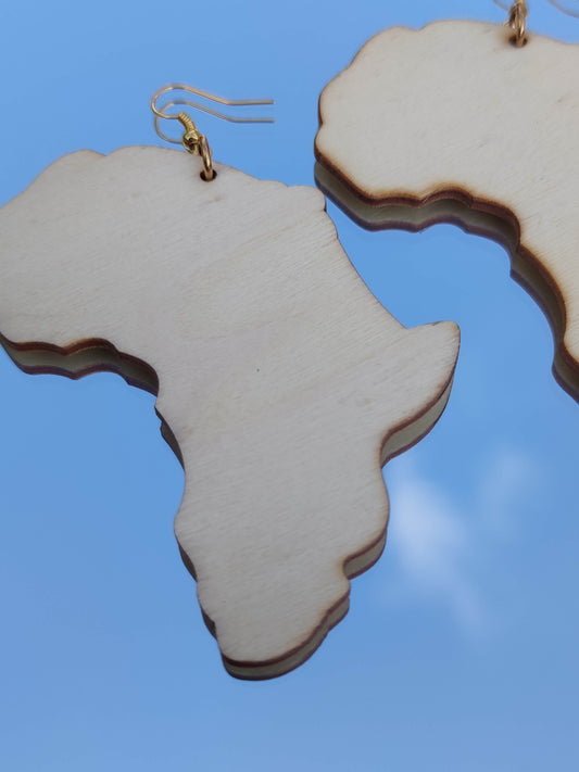 Grandes boucles d'oreilles Africa continent africain bois brut bijou afro
