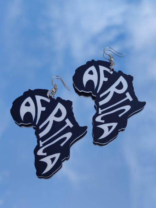 Boucles d'oreilles taille medium Africa carte de l'Afrique noir et blanc