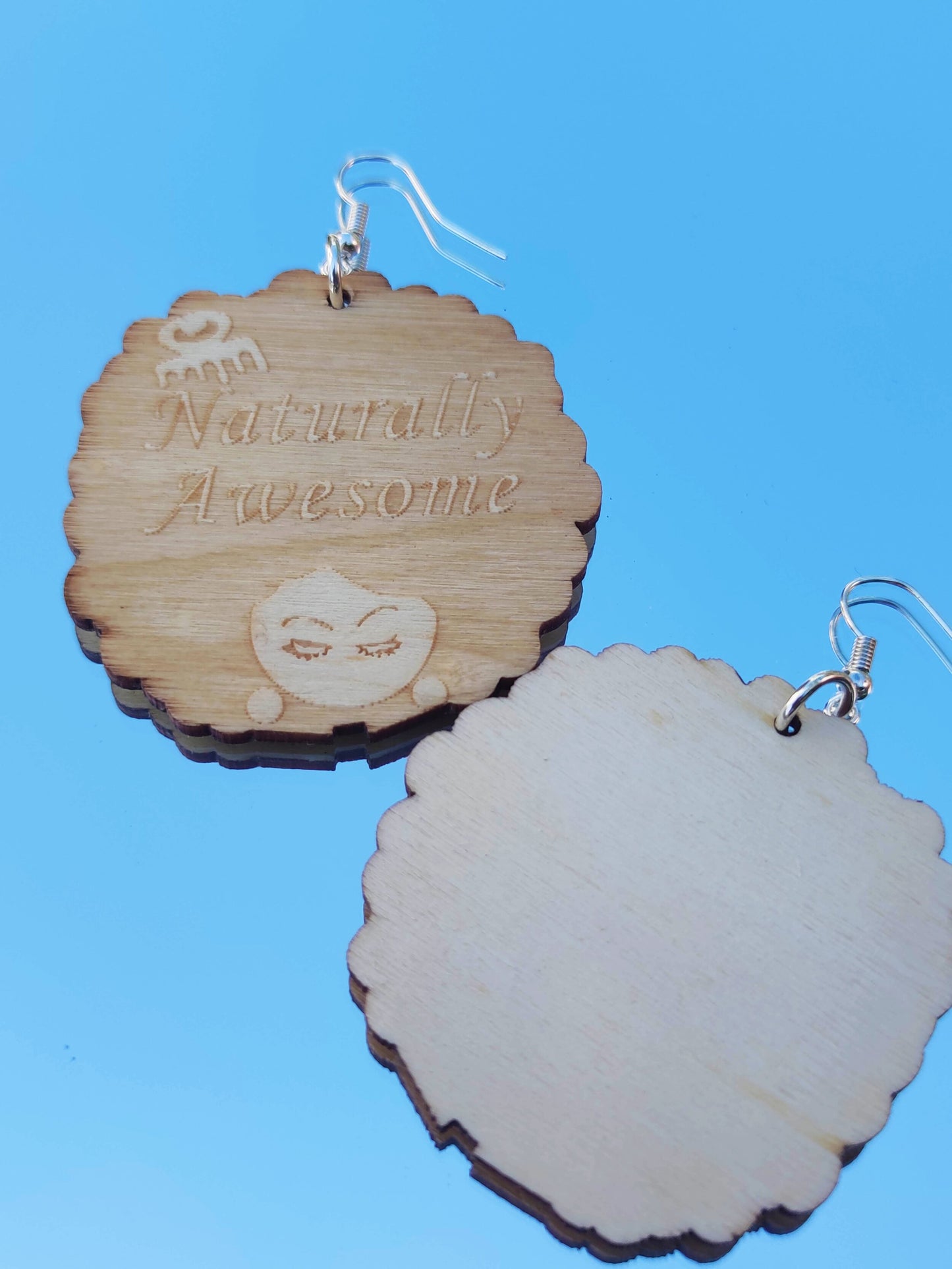 Boucles d'oreilles bois petite fille fillette afro peigne adinkra naturally awesome naturellement grandiose-SQ5092377