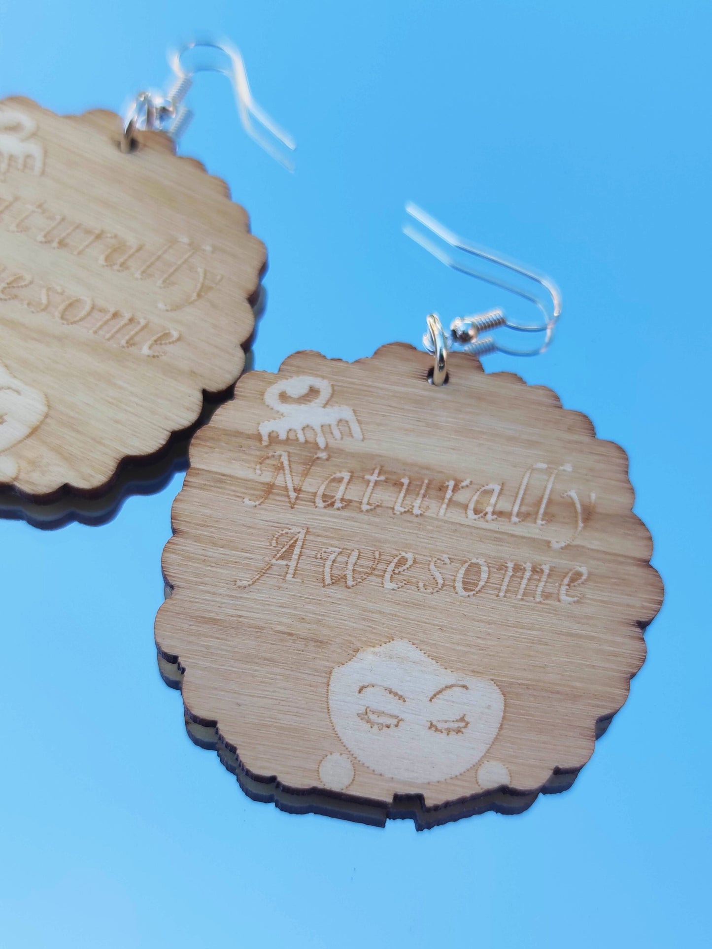 Boucles d'oreilles bois petite fille fillette afro peigne adinkra naturally awesome naturellement grandiose-SQ5092377