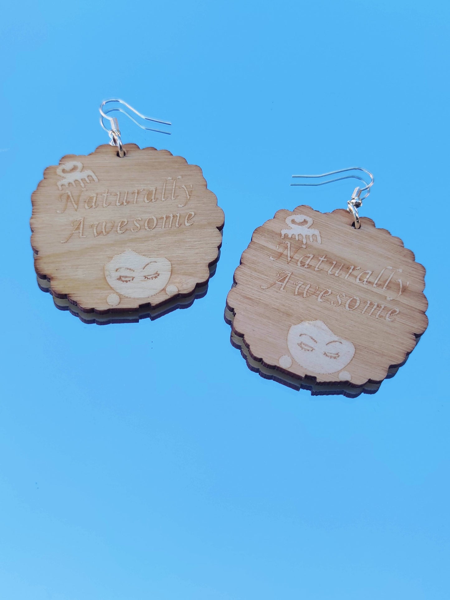 Boucles d'oreilles bois petite fille fillette afro peigne adinkra naturally awesome naturellement grandiose-SQ5092377