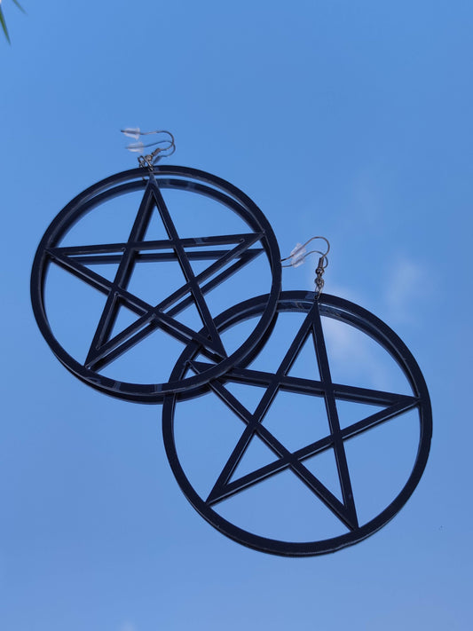 Enormes boucles d'oreilles noires pentagramme grand pentacle de protection