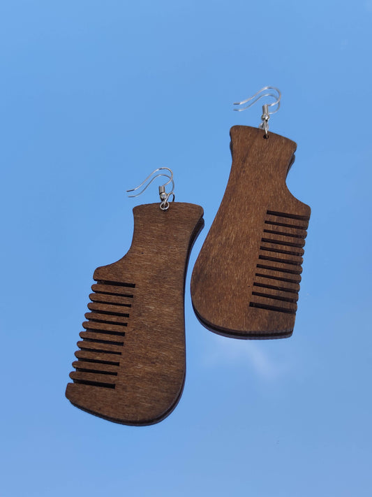 Boucles d'oreilles peigne en bois afro comb symbole de féminité 2 couleurs disponibles-SQ0529216