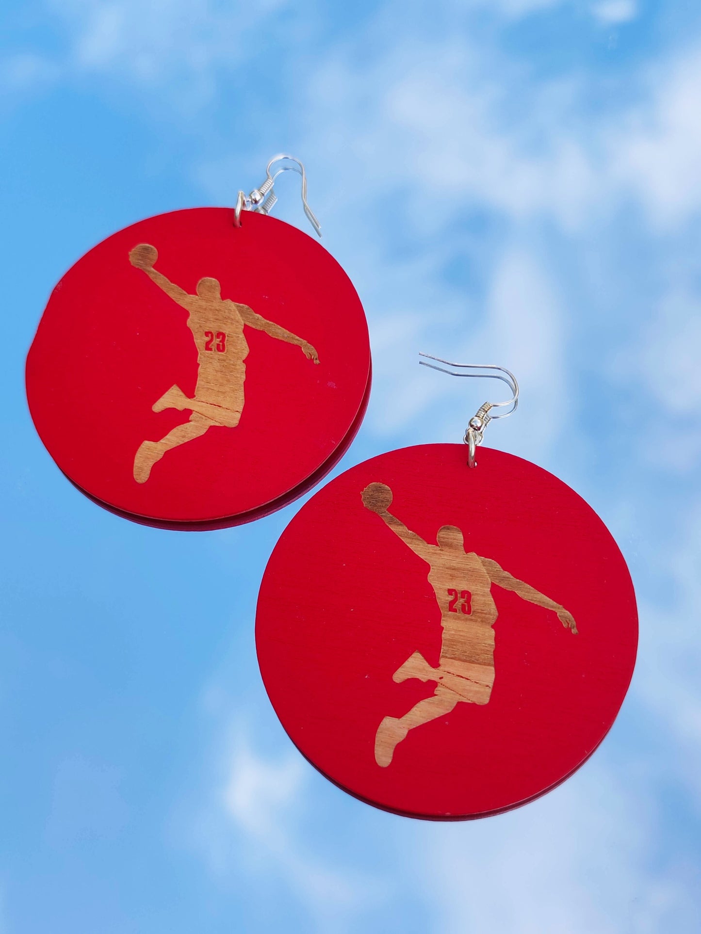 Boucles d'oreilles rondes rouges fan de basket ball Lebron james Shaquille O'Neal Kobe Bryant Jordan