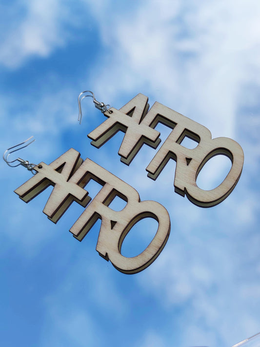 Boucles d'oreilles inscription afro bois brut coupe au laser artisanat africain