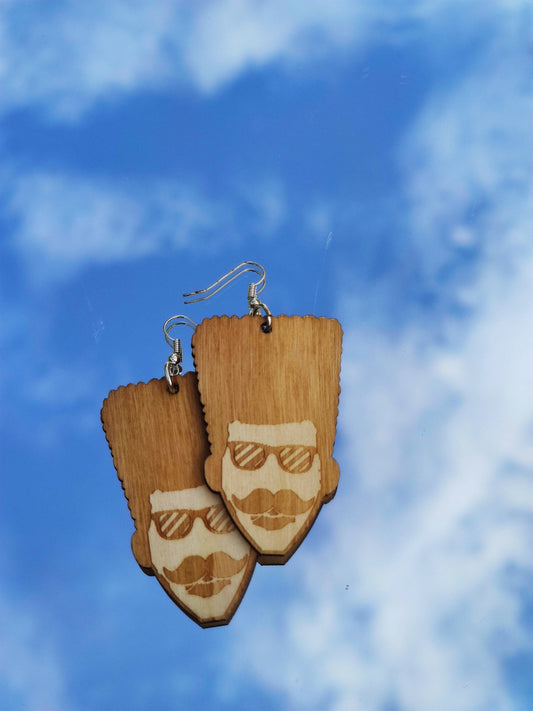 Boucles d'oreilles afro man homme coupe cheveux crépus flat top haircut en bois brut