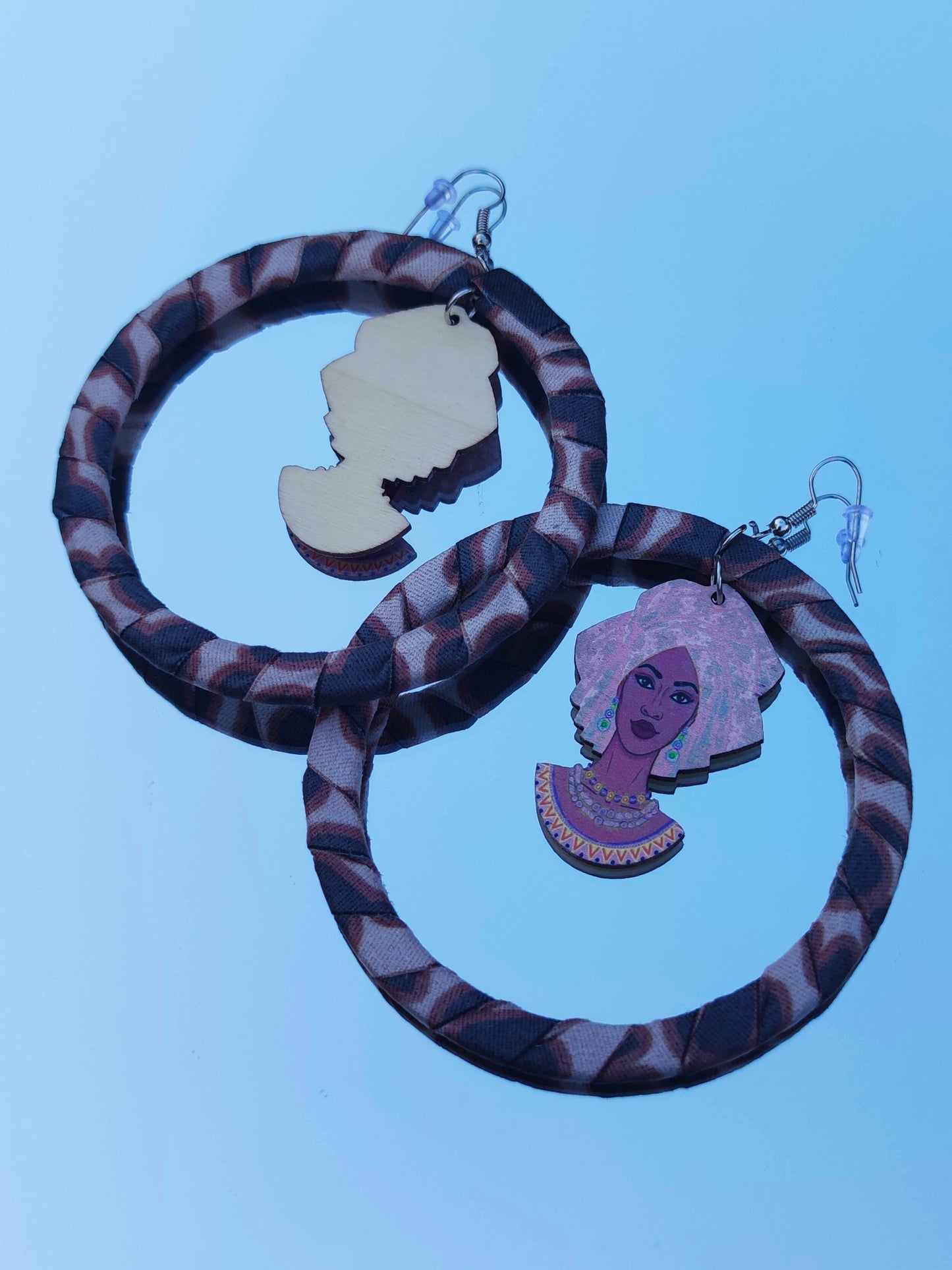 Boucles d'oreilles mode africaine - femme afro au turban tissu imprimé grandes créoles-SQ7783725