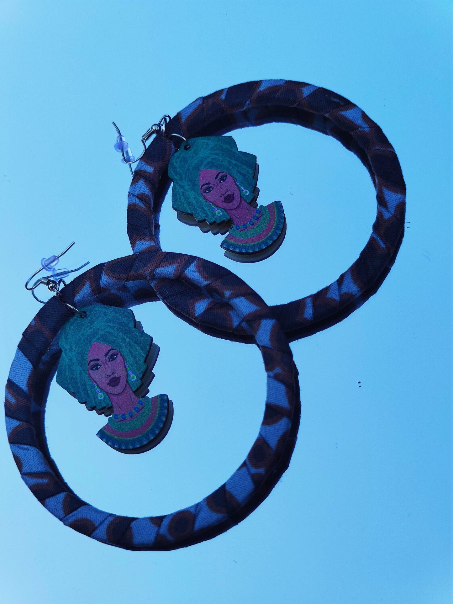 Boucles d'oreilles mode africaine - femme afro au turban tissu imprimé grandes créoles-SQ7783725