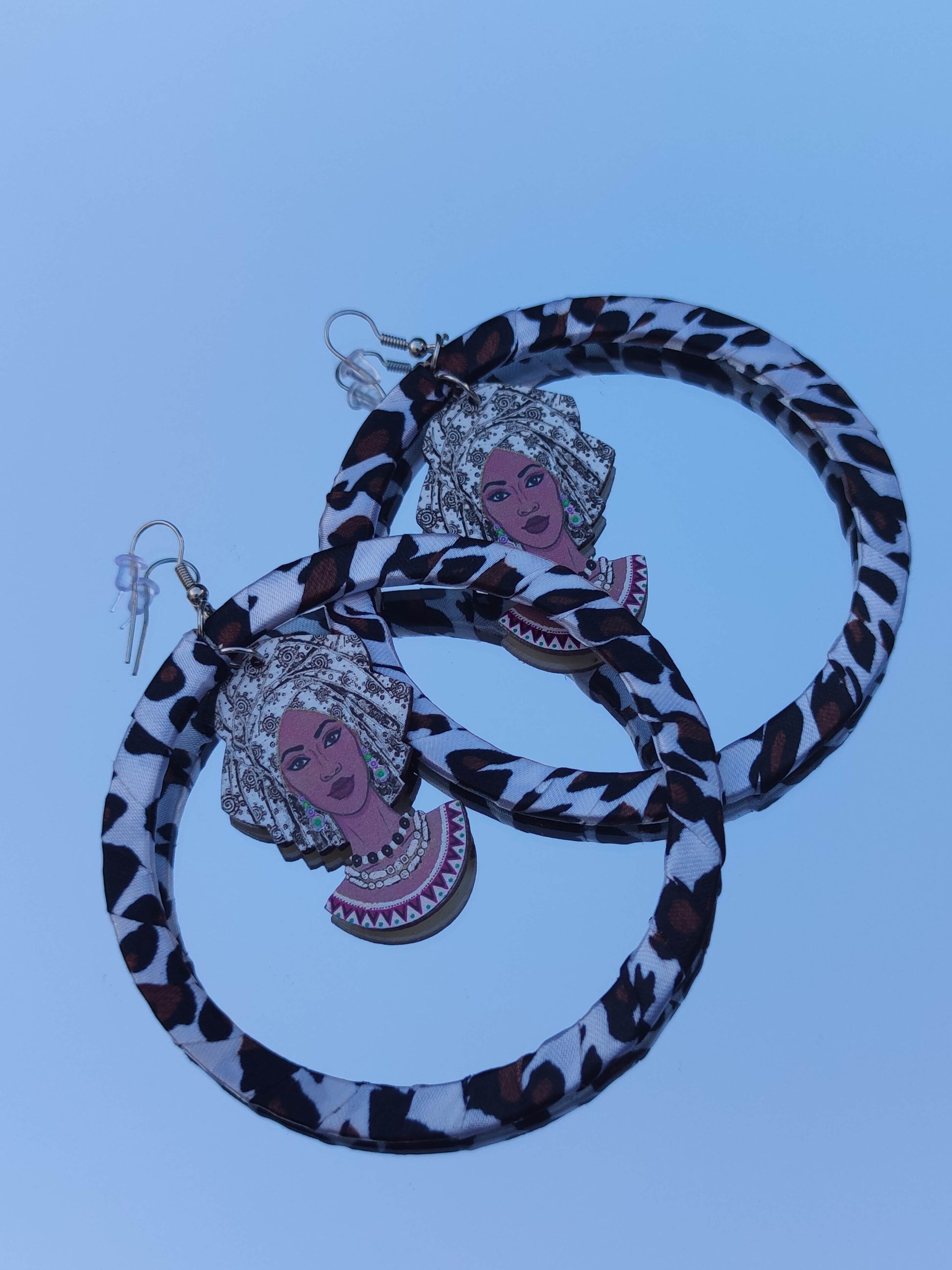 Boucles d'oreilles mode africaine - femme afro au turban tissu imprimé grandes créoles-SQ7783725