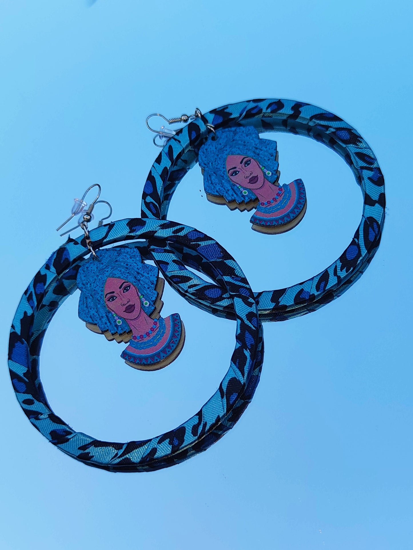 Boucles d'oreilles mode africaine - femme afro au turban tissu imprimé grandes créoles-SQ7783725