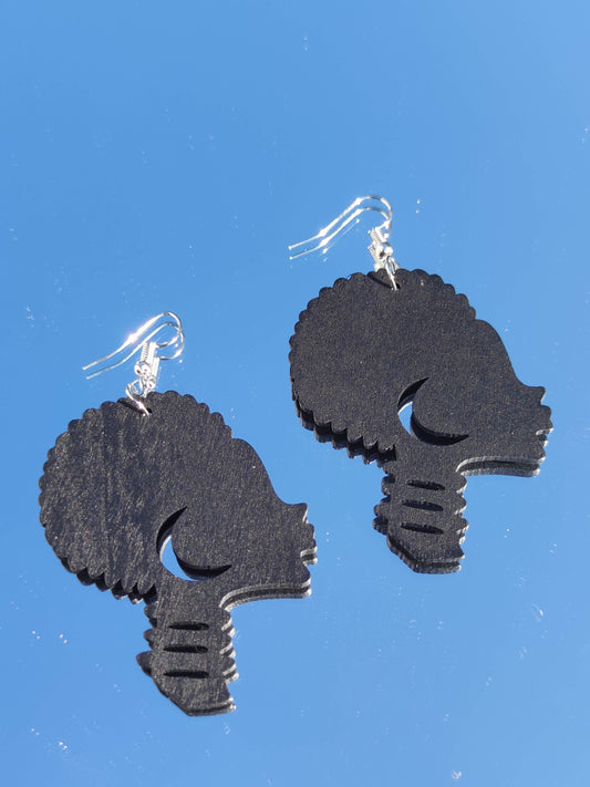 Boucles d'oreilles femme maasaï - noires en bois tête bijou afro puff massaï cheveux naturels nappy femme girafe