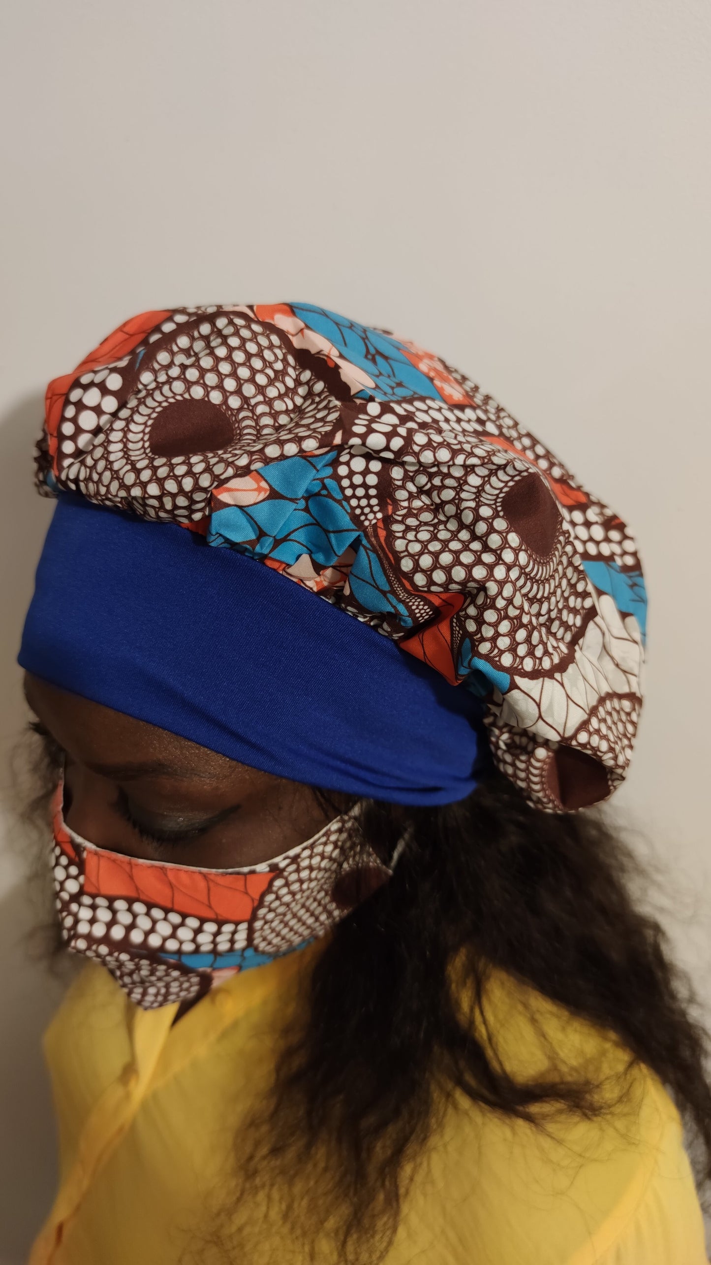 Ensemble masque bonnet imprimé wax - chapeau ankara bad hair day-SQ7222876
