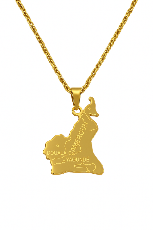 Collier carte du Cameroun – Acier inoxydable 316L doré