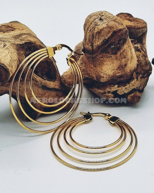 Boucles d'oreilles créoles multiples acier inoxydable doré