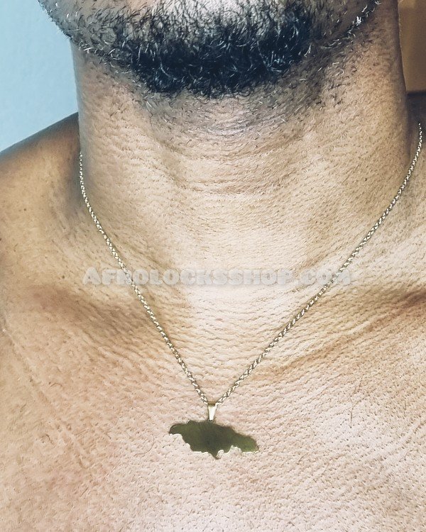 Chaîne acier inoxydable et pendentif carte île de la Jamaïque