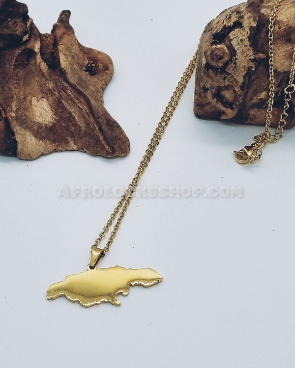 Chaîne acier inoxydable et pendentif carte île de la Jamaïque