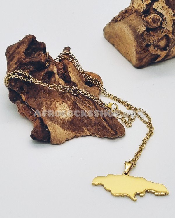 Chaîne acier inoxydable et pendentif carte île de la Jamaïque