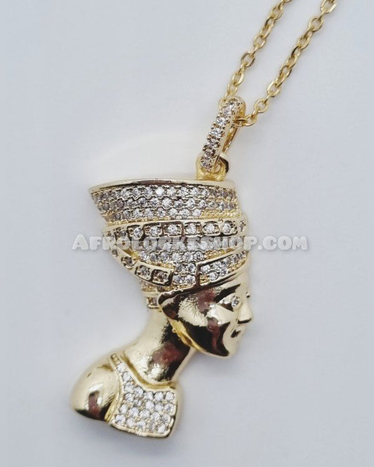 Ensemble chaîne 50 CM et pendentif reine d'Egypte Nefertiti