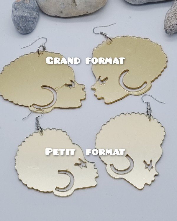 Boucles d'oreilles acrylique effigie visage femme noire et son afro-SQ7531046