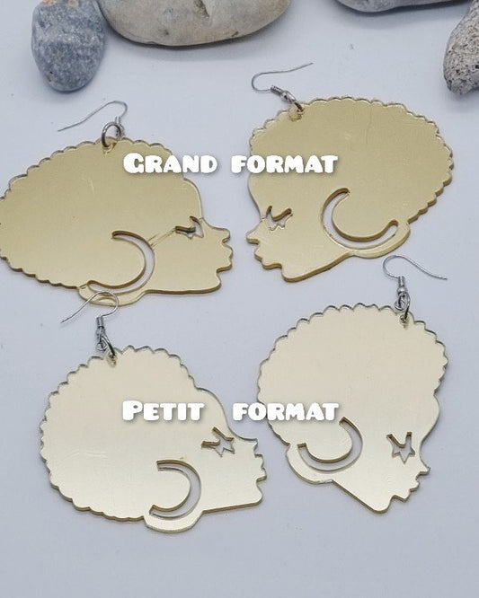 Boucles d'oreilles acrylique effigie visage femme noire et son afro-SQ7531046