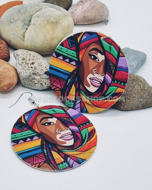 Boucles d'oreilles beauté vitiligo femme noire avec foulard-SQ9600352