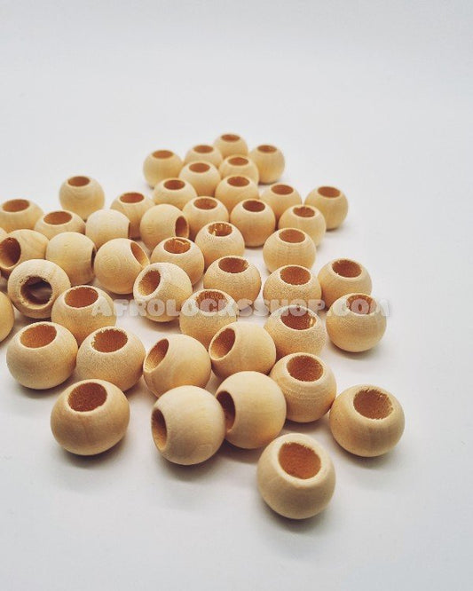 Lot de 50 grosses perles en bois naturel