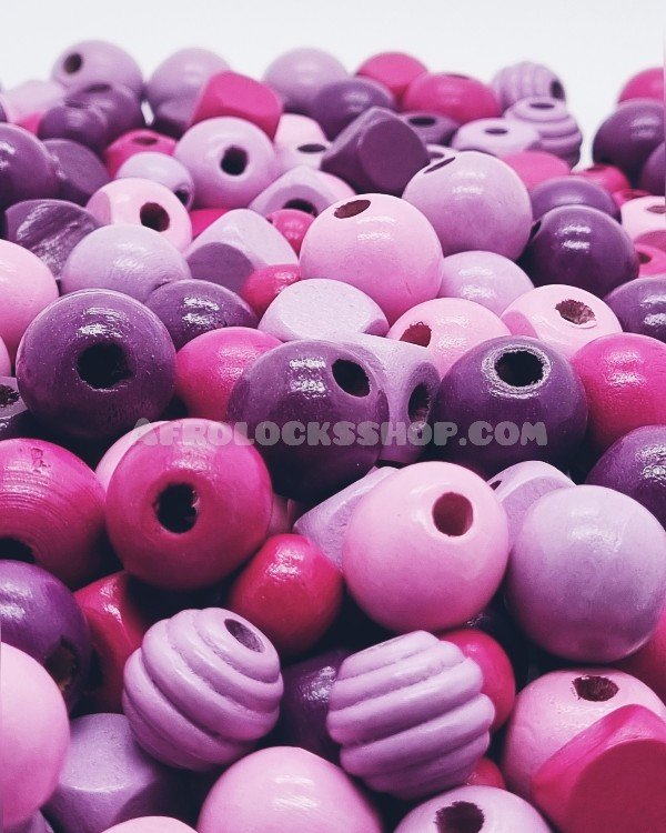 Centaines de perles en bois rose violet fushia mauve plus de 500 G