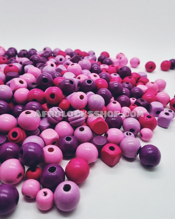 Centaines de perles en bois rose violet fushia mauve plus de 500 G