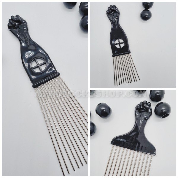 Peigne cheveux afros avec dents en métal et poing levé 3 tailles-SQ6601639