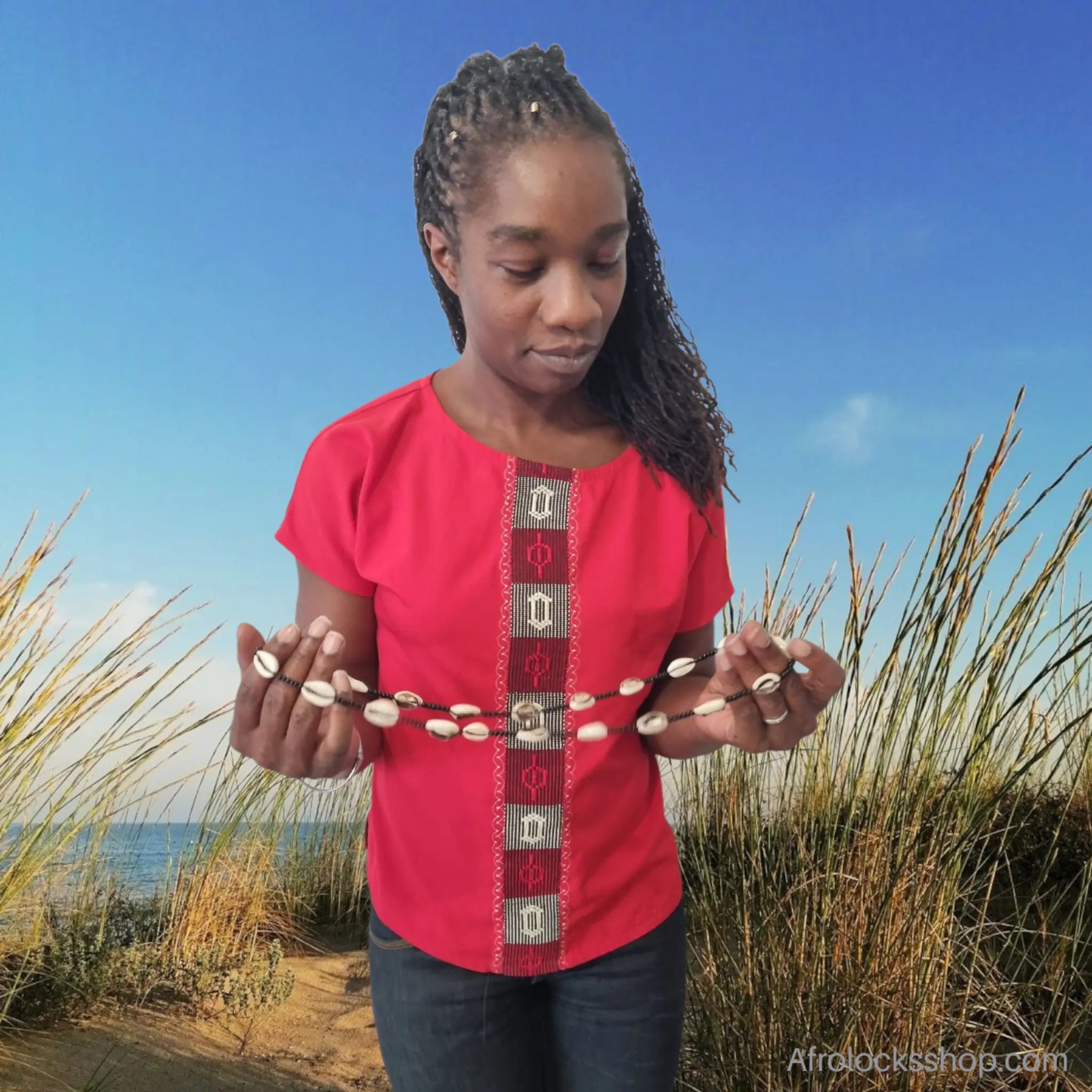 long-collier-cauris-afrique-du-sud - Afro Locks Shop